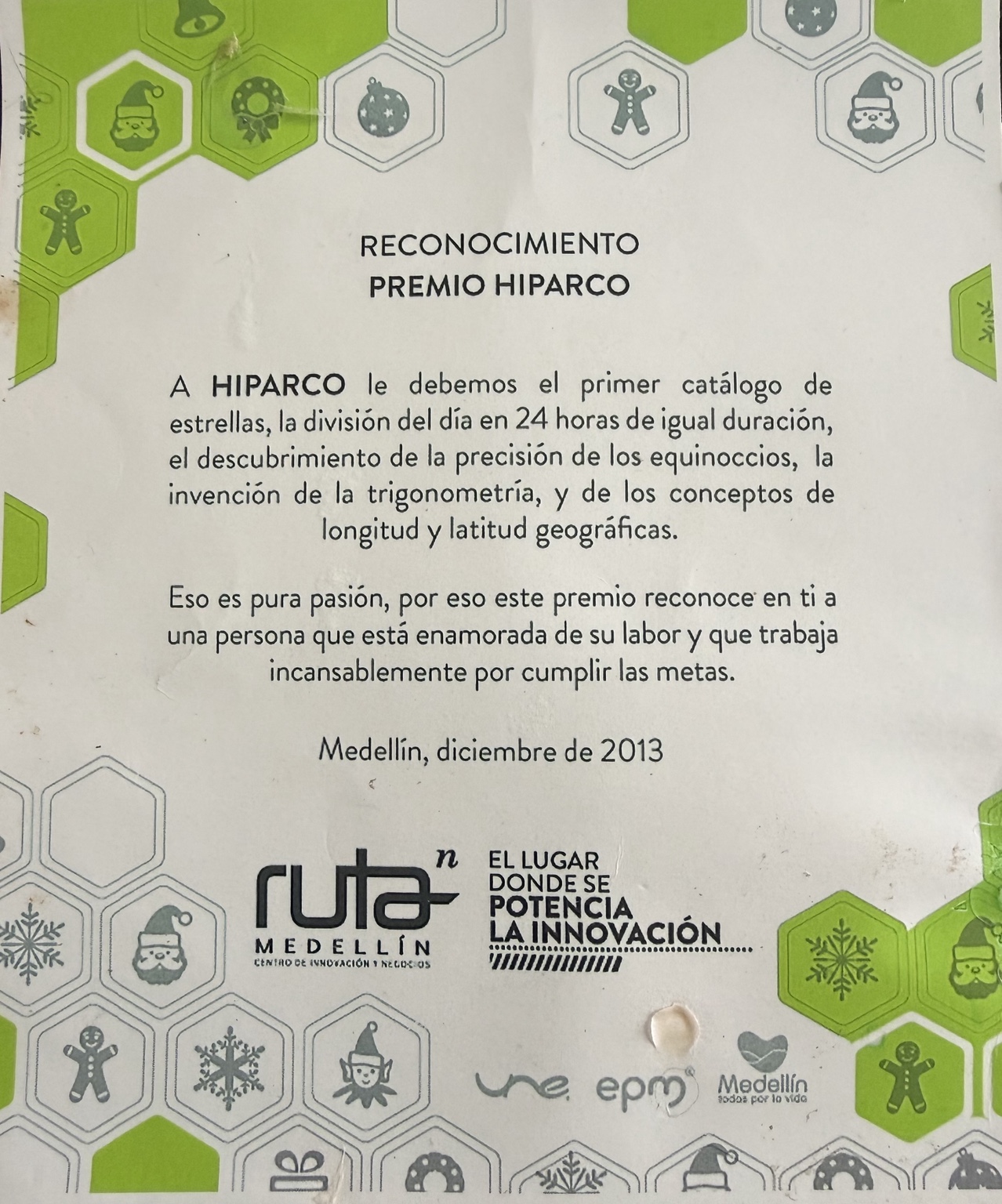 Premio Hiparco 2013 recognition